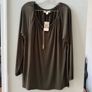 NWT Michael Kors long-sleeve olive green tunic with a gold-tone chain detail S
